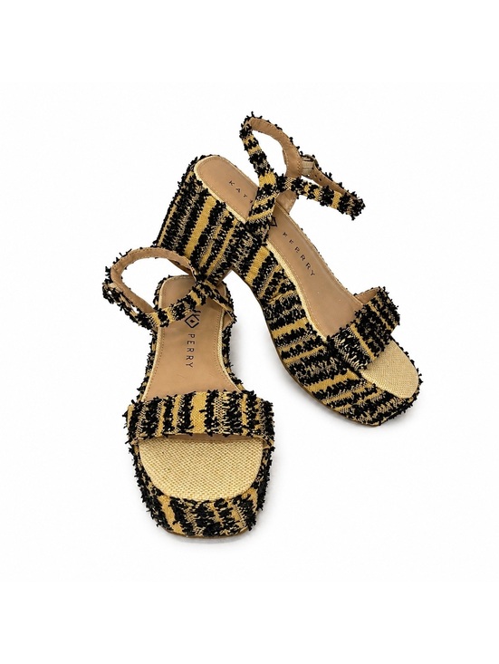 Shoes - Katy Perry Women's Platform Heels with Black and Beige Striped Fringe Design 8